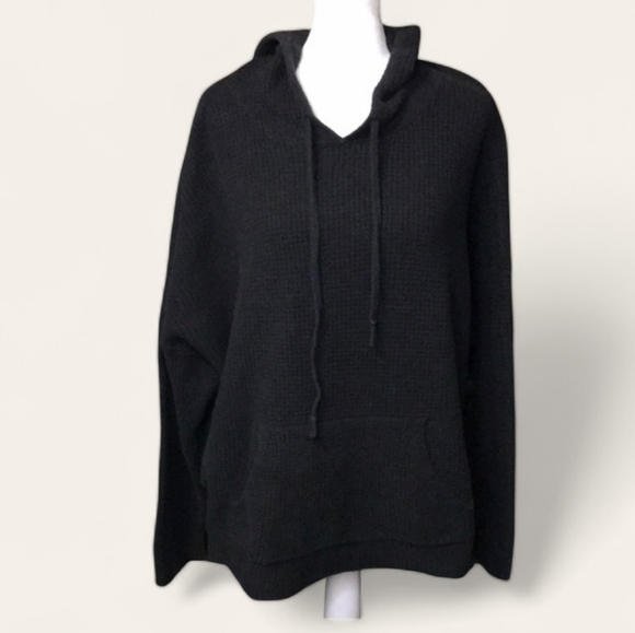 💥SALE💥Aerie Hooded Waffle Knit Sweatshirt in Black Size Large - Picture 2 of 9